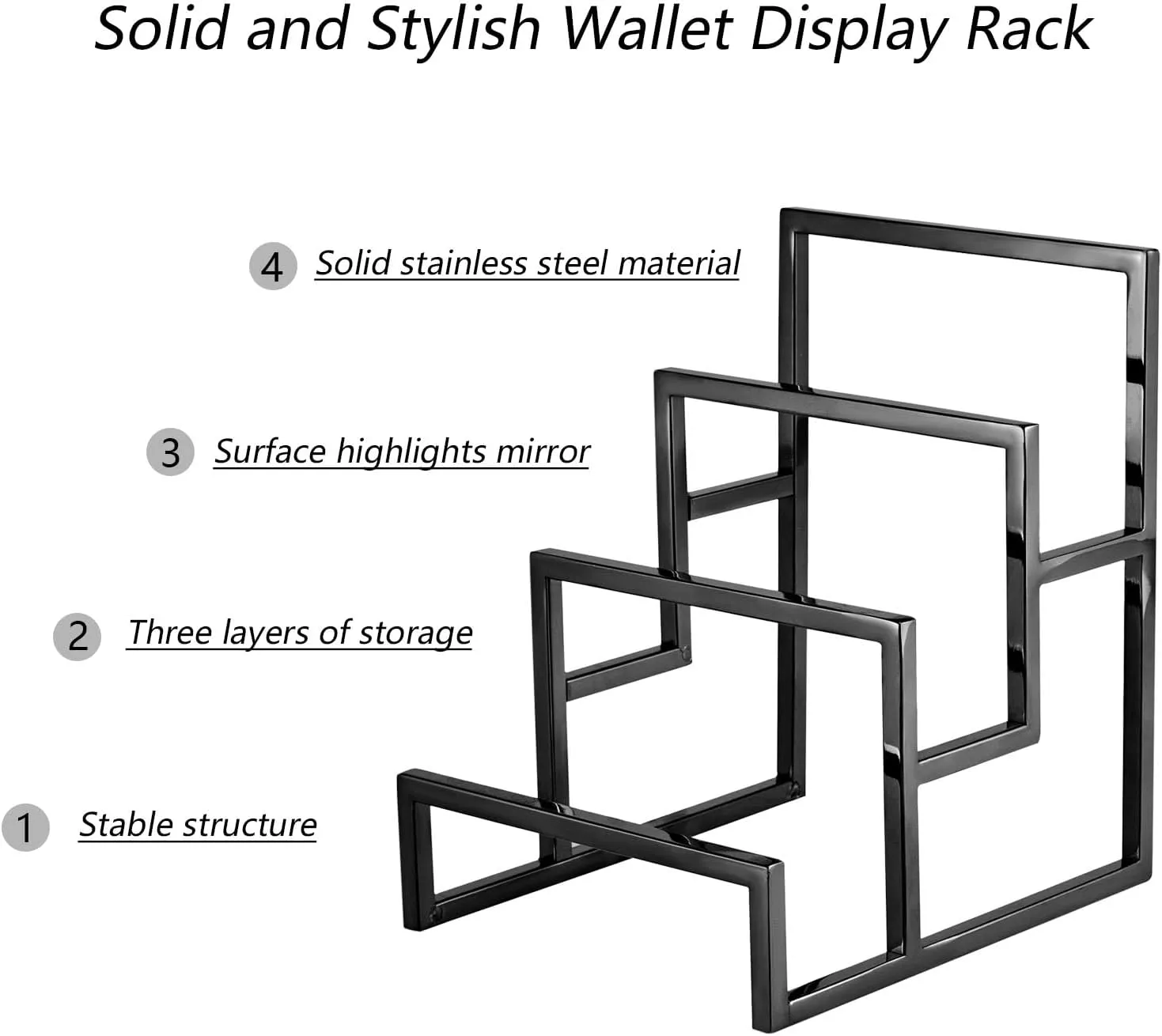 Clutch Purse Display Stand, 3 Layer Stainless Steel Wallet Display Stand Clutch Handbag Holder for Boutique Store and Home Retail, Titanium Black