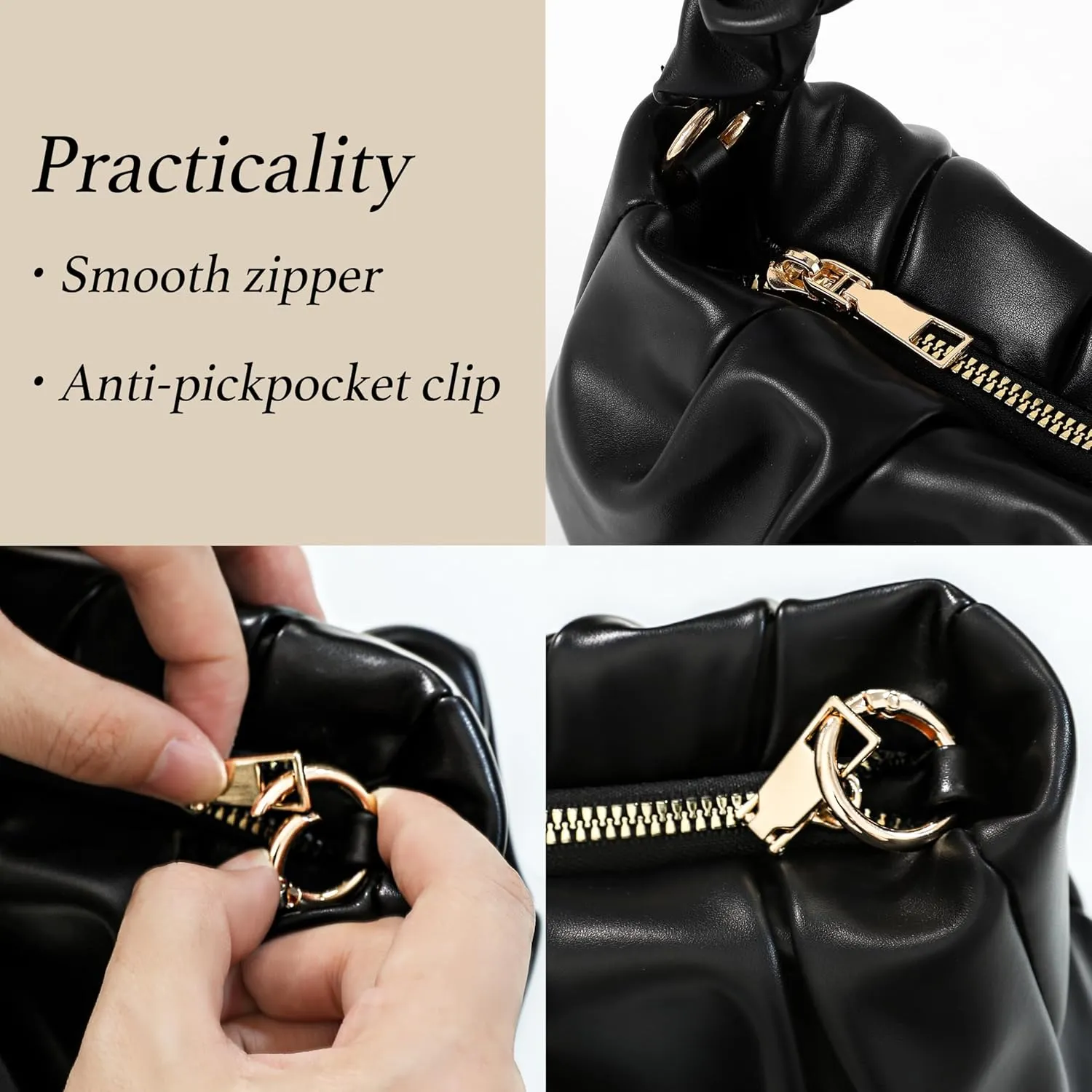 Clutch Purse for Women - Evening Small Shoulder Bag Anti Theft Removable Chain Adjustable Strap PU Handbag