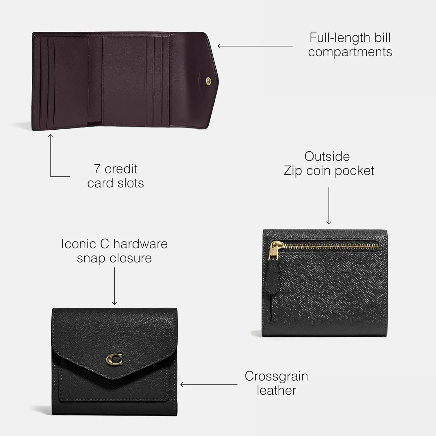 Coach Cross Grain Leather Wyn Small Wallet, Li/Black