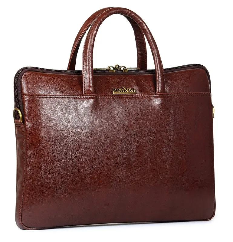 Coffee Laptop Messenger Bag - Faux Leather, Organizer Features | Padded Compartment for 14 inch Laptops