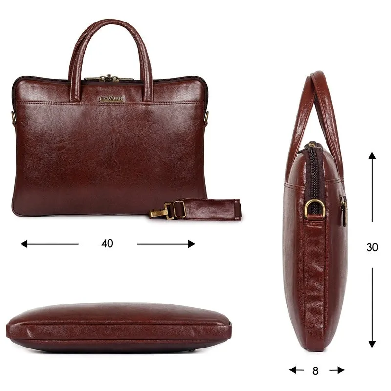 Coffee Laptop Messenger Bag - Faux Leather, Organizer Features | Padded Compartment for 14 inch Laptops