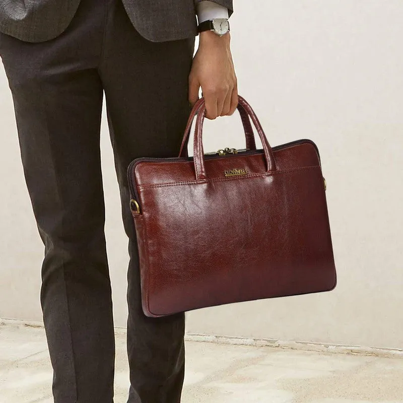 Coffee Laptop Messenger Bag - Faux Leather, Organizer Features | Padded Compartment for 14 inch Laptops