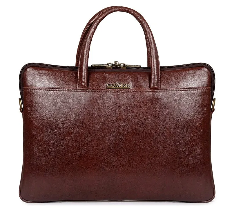 Coffee Laptop Messenger Bag - Faux Leather, Organizer Features | Padded Compartment for 14 inch Laptops