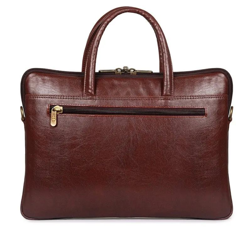 Coffee Laptop Messenger Bag - Faux Leather, Organizer Features | Padded Compartment for 14 inch Laptops