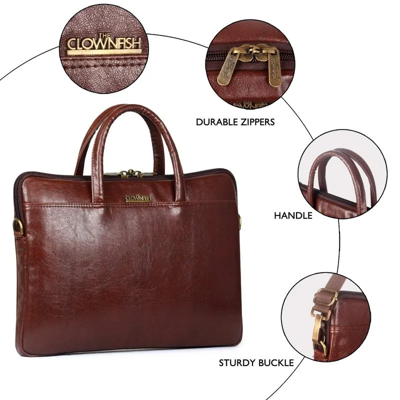 Coffee Laptop Messenger Bag - Faux Leather, Organizer Features | Padded Compartment for 14 inch Laptops