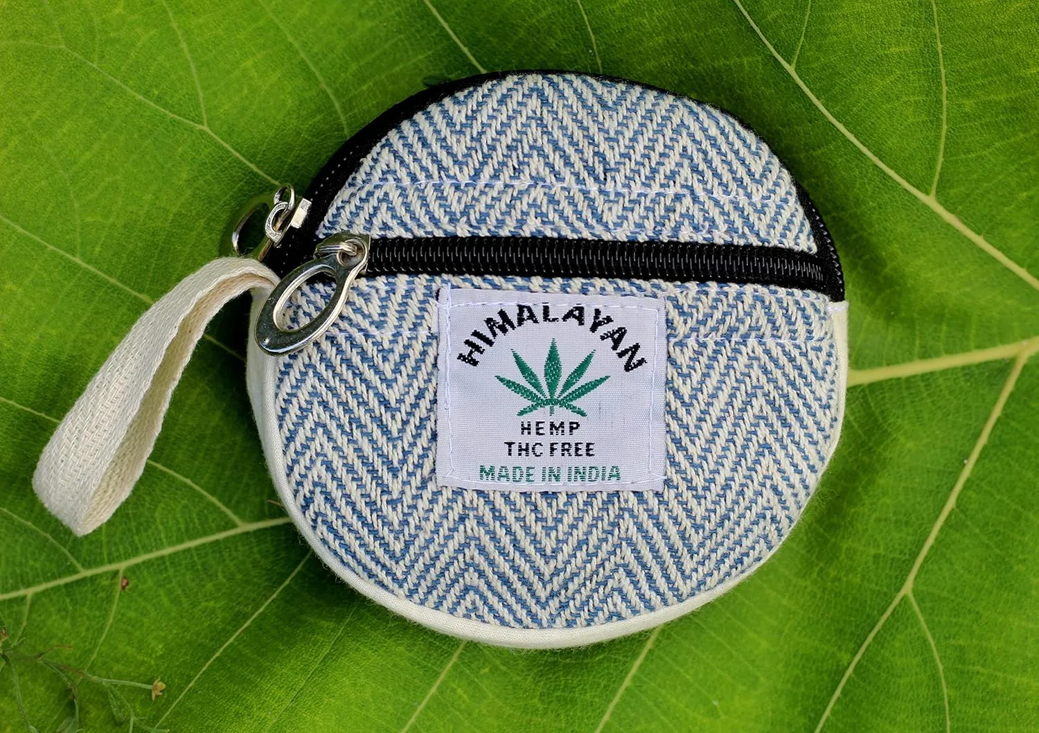 Coin Purse For Women Handmade Hemp Coin Pouch Eco friendly Hippie Boho Wallet Earphone holder (Blue)