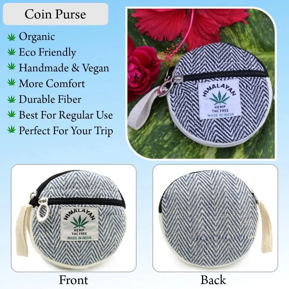Coin Purse For Women Handmade Hemp Coin Pouch Eco friendly Hippie Boho Wallet Earphone holder (Blue)