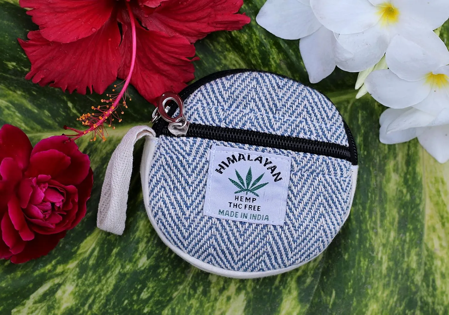 Coin Purse For Women Handmade Hemp Coin Pouch Eco friendly Hippie Boho Wallet Earphone holder (Blue)