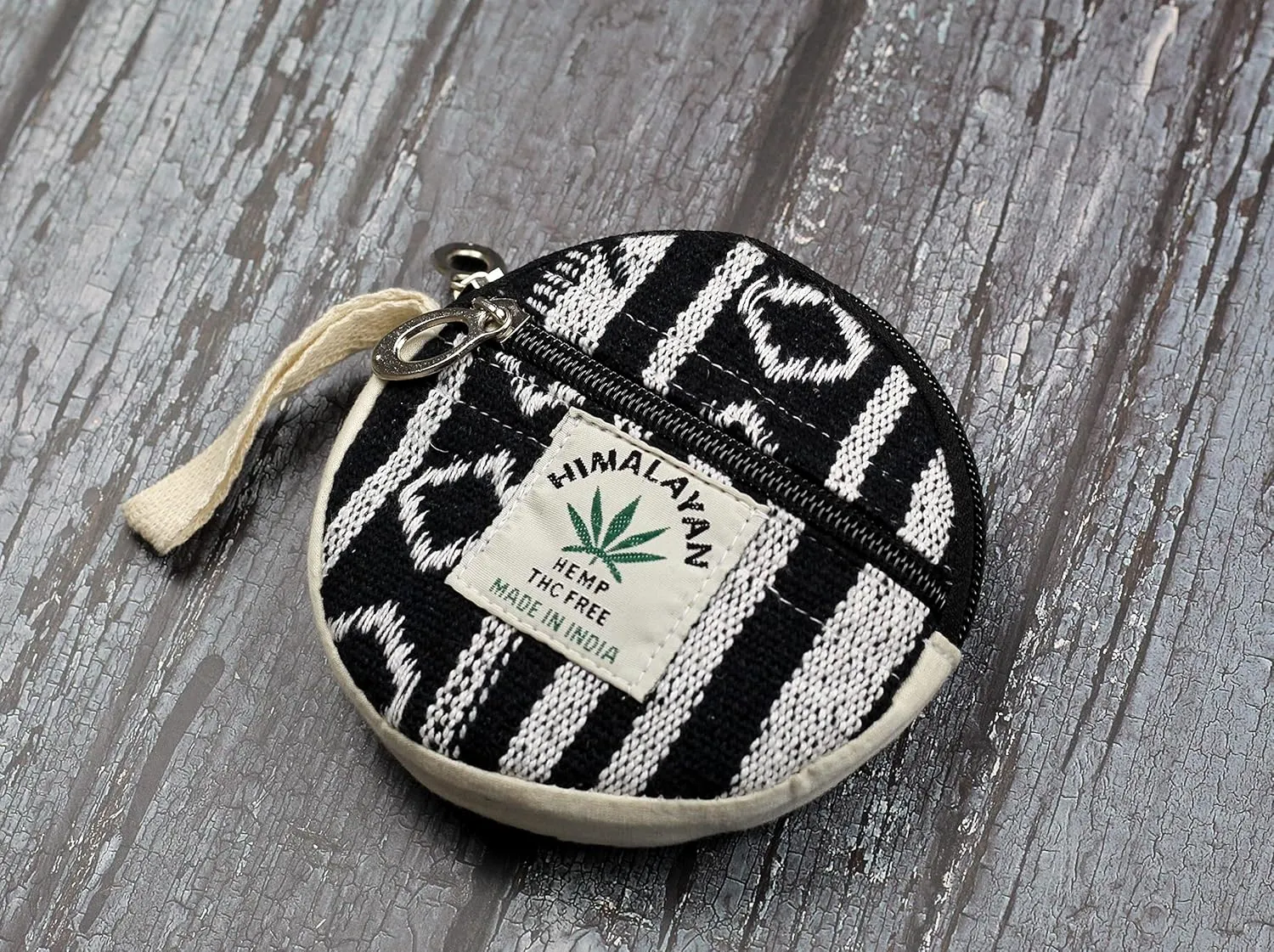 Coin Purse For Women Handmade Hemp Coin Pouch Eco friendly Hippie Boho Wallet Earphone holder (White and Black)