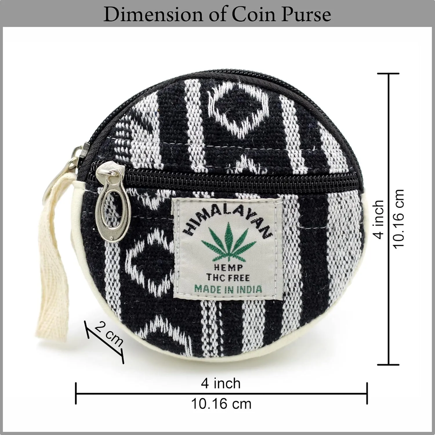 Coin Purse For Women Handmade Hemp Coin Pouch Eco friendly Hippie Boho Wallet Earphone holder (White and Black)