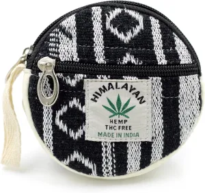 Coin Purse For Women Handmade Hemp Coin Pouch Eco friendly Hippie Boho Wallet Earphone holder (White and Black)