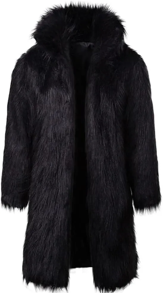 Colf Men's Fluffy Long Sleeve Faux Fur Coat Jacket Lapel Outwear Winter Parka Overcoat
