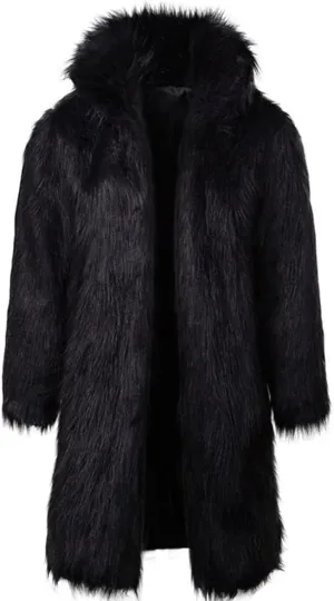 Colf Men's Fluffy Long Sleeve Faux Fur Coat Jacket Lapel Outwear Winter Parka Overcoat