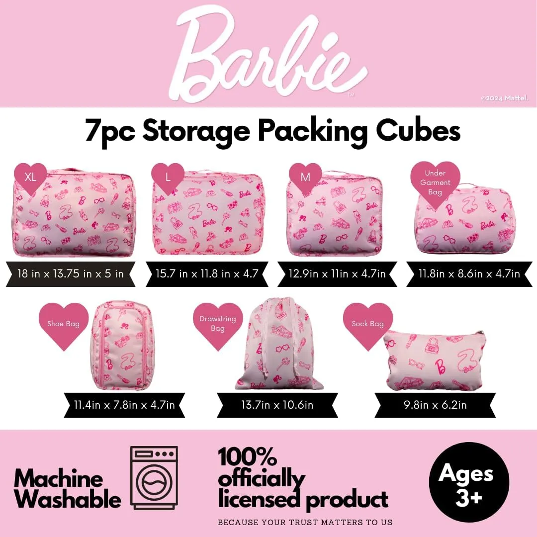 Collectibles Barbie Beauty 7 Piece Soft Storage Organization Packing Cubes Travel Set (Officially Licensed Product) By Franco