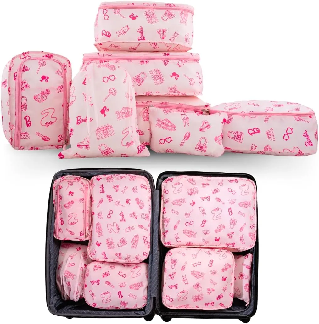 Collectibles Barbie Beauty 7 Piece Soft Storage Organization Packing Cubes Travel Set (Officially Licensed Product) By Franco