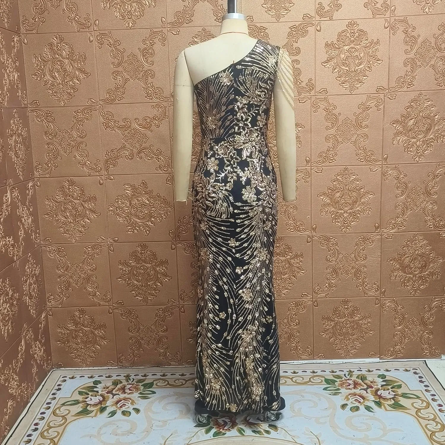 Cololura Women Sequin Elegant Sexy One Shoulder Tassel Mermaid Bodycon Cocktail Evening Dress