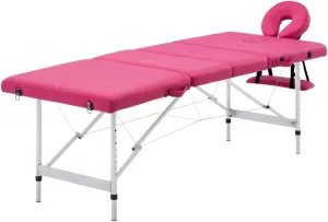 Comfortable and Portable Foldable Massage Table with Adjustable Height, 4 Zones, Pink Faux Leather, Aluminum Frame