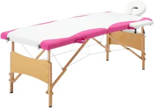 Comfortable Foldable Massage Table with Adjustable Height, Durable Faux Leather Padding, White and Pink Design