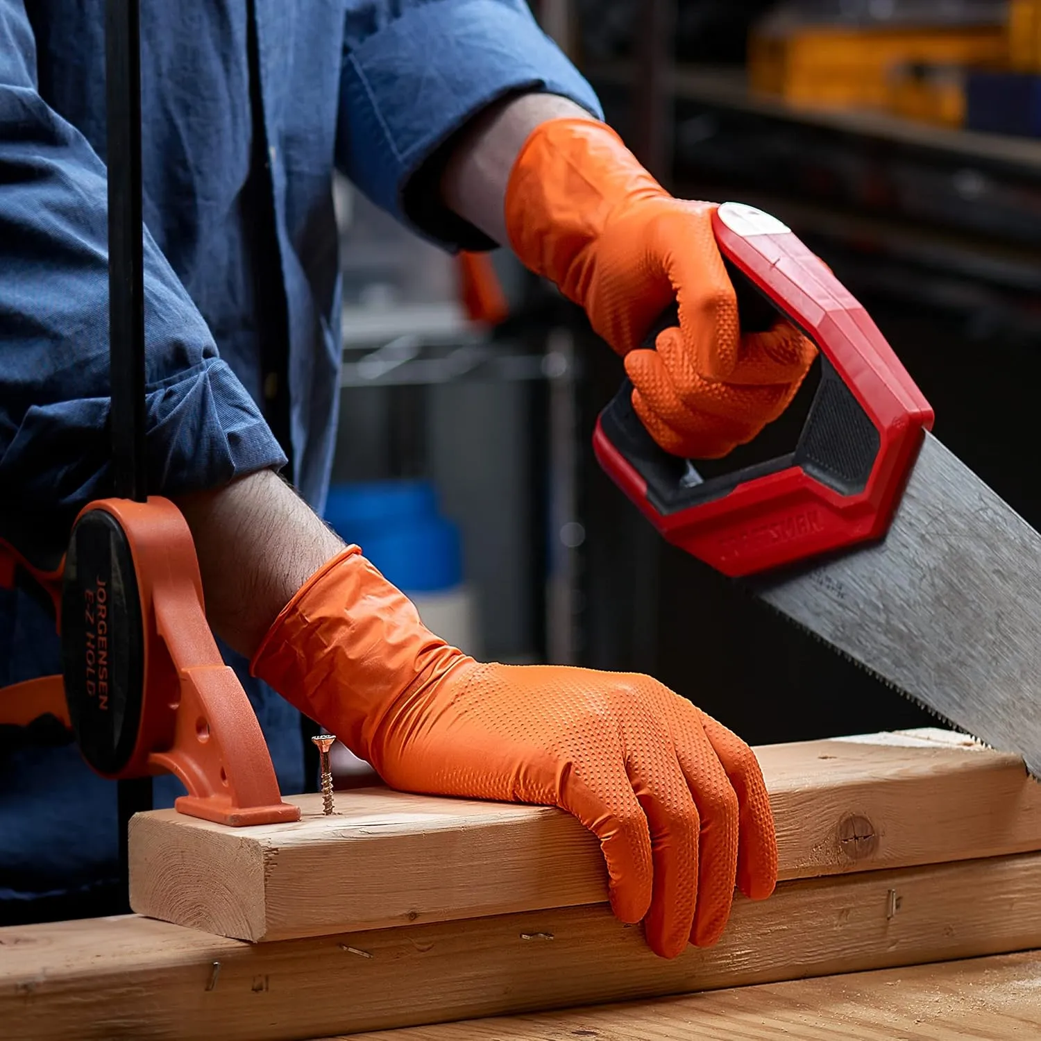 Comfy Package [100 Count 8 Mil HEAVY DUTY Disposable Orange Nitrile Gloves Heavy-Duty, Industrial, Diamond Texture