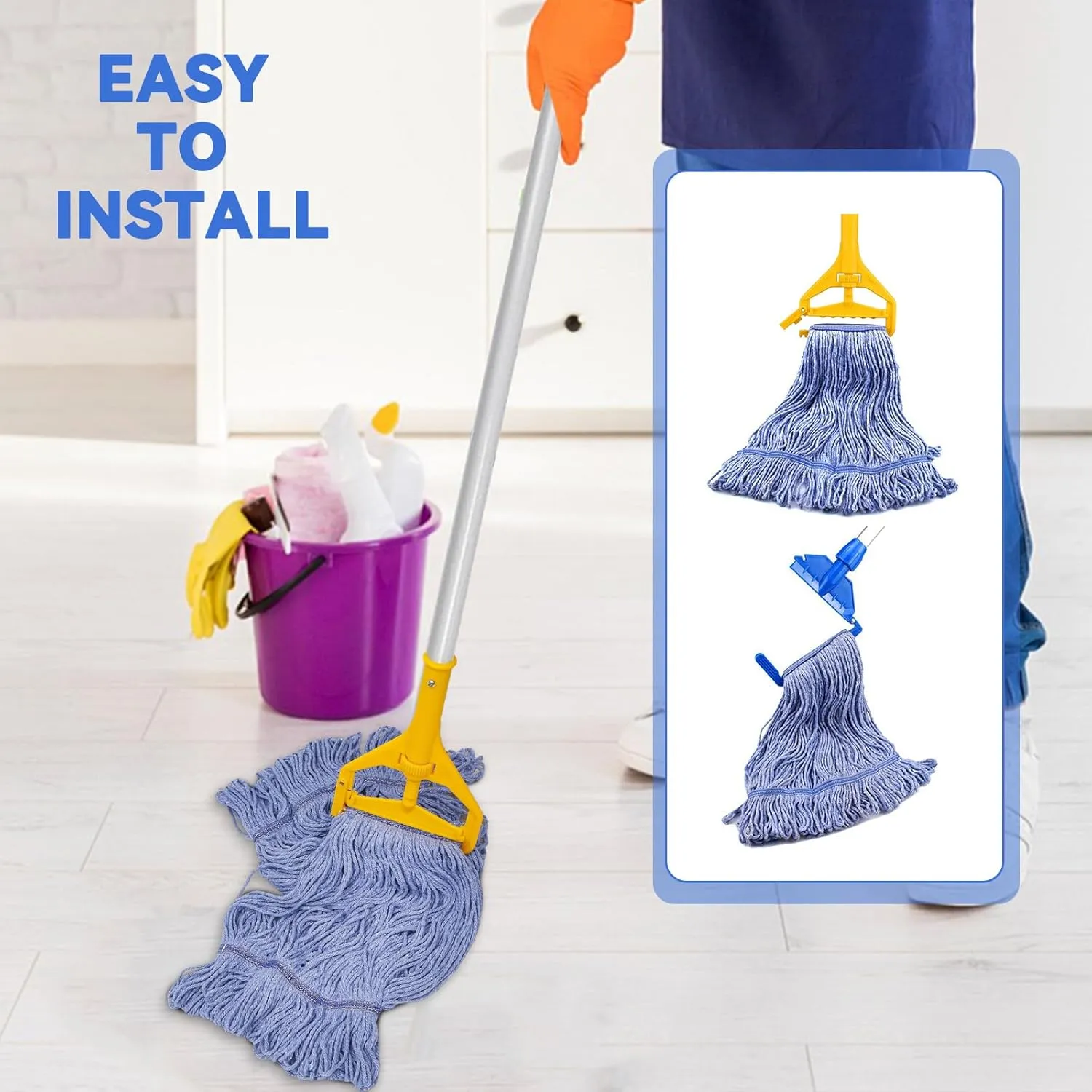 Commercial Heavy Duty Mop Heads Replacement for Rubbermaid: 6 Packs Industrial Wet Mop Head for Floor Cleaning - Commercial Products Looped End String Head Refills