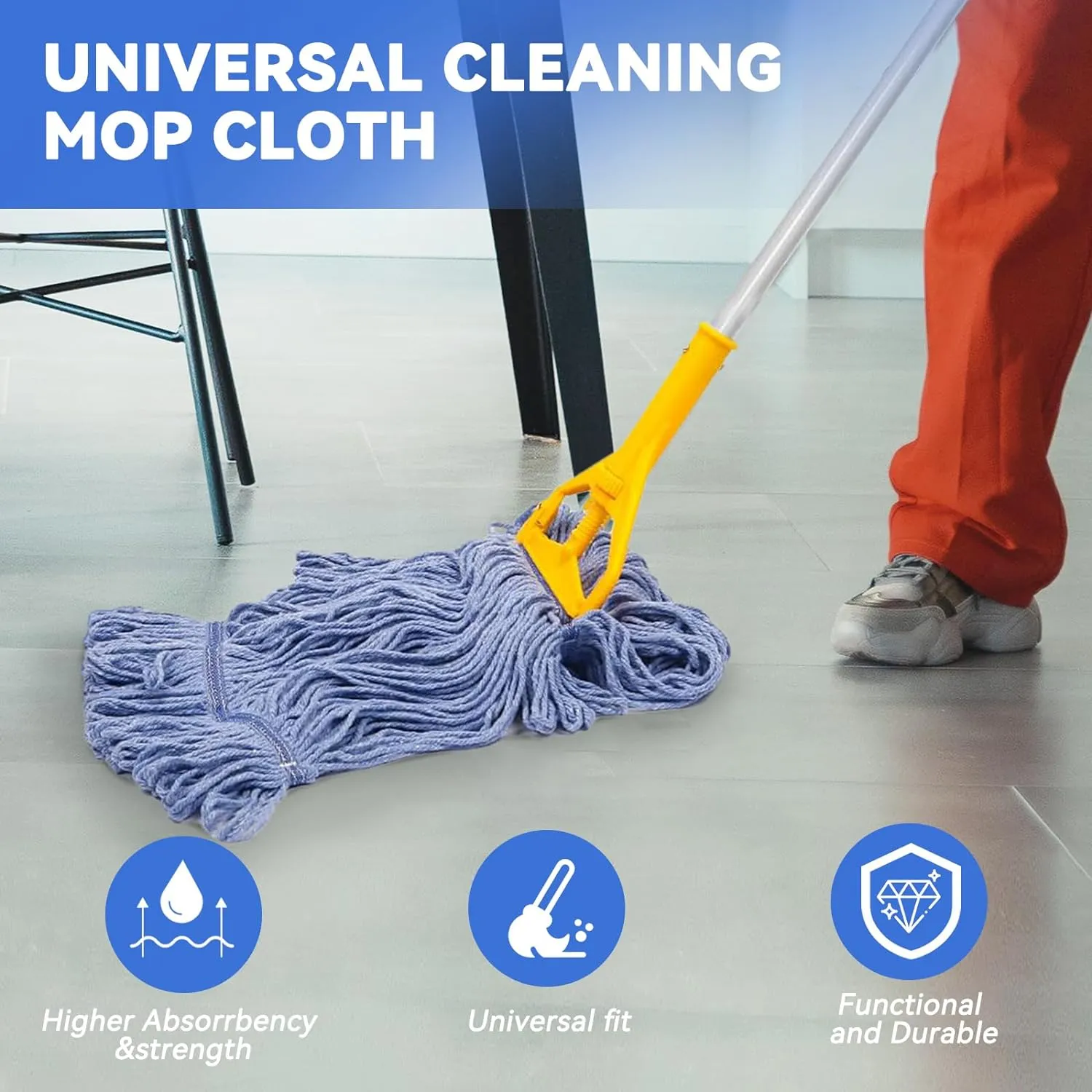 Commercial Heavy Duty Mop Heads Replacement for Rubbermaid: 6 Packs Industrial Wet Mop Head for Floor Cleaning - Commercial Products Looped End String Head Refills