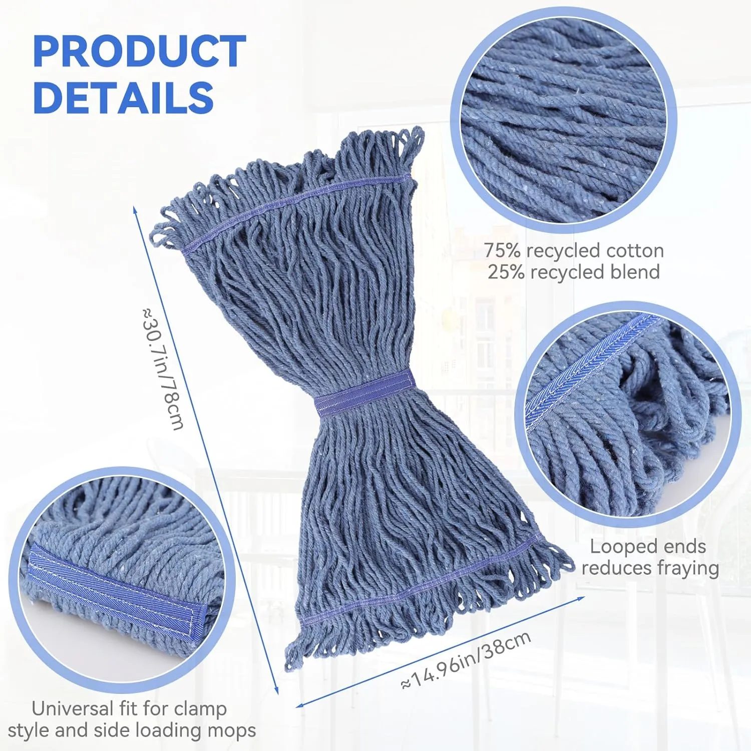Commercial Heavy Duty Mop Heads Replacement for Rubbermaid: 6 Packs Industrial Wet Mop Head for Floor Cleaning - Commercial Products Looped End String Head Refills