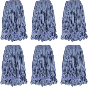 Commercial Heavy Duty Mop Heads Replacement for Rubbermaid: 6 Packs Industrial Wet Mop Head for Floor Cleaning - Commercial Products Looped End String Head Refills