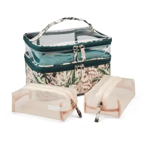 Conair Travel Makeup Bag, Large Toiletry and Cosmetic Bag, Perfect Size for Use At Home or Travel, Three Piece Train Case Set in Tropical Print