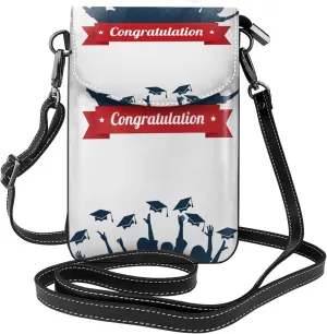 Congratulation Graduate Print Small Crossbody Bags for Women Leather Cell Phone Purses Mini Leather Shoulder Handbag Adjustable Strap