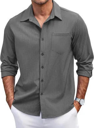 COOFANDY Men's Casual Button Down Shirts Long Sleeve Untucked Shirts Regular Fit Linen Shirt