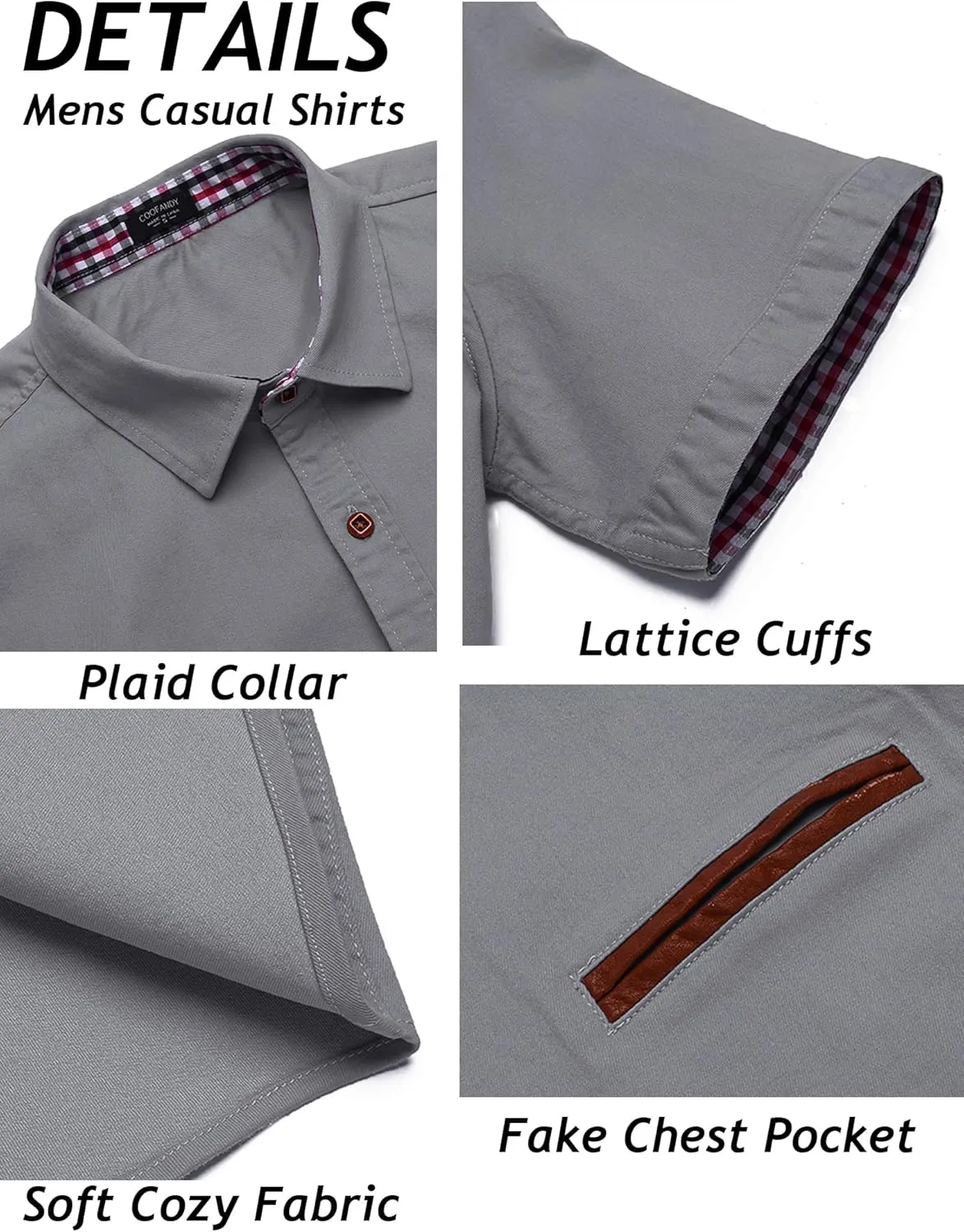 COOFANDY Men's Casual Cotton Short Sleeve Button Down Dress Shirt Plaid Collar Denim Work Shirts