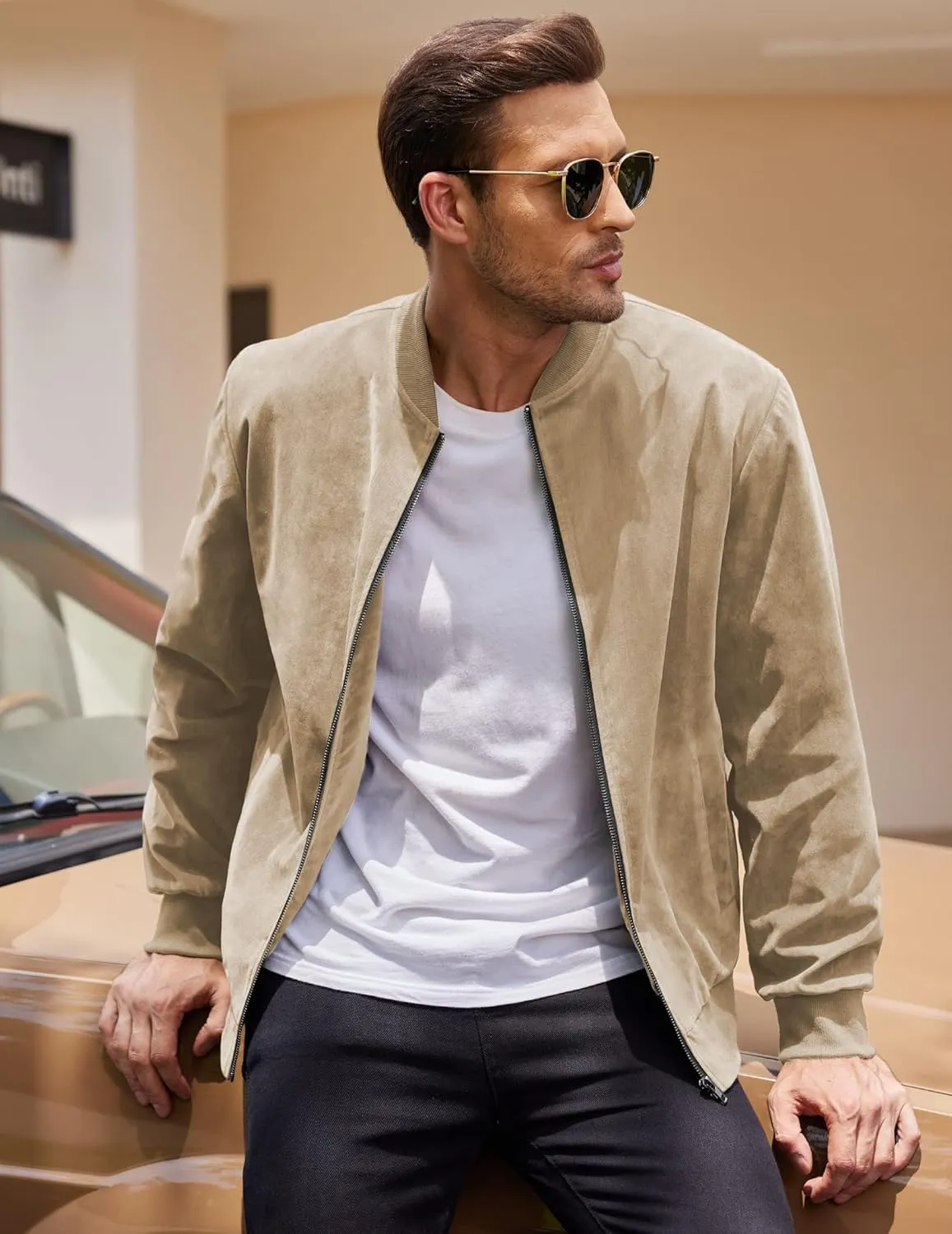 COOFANDY Men's Casual Varsity Jacket Vintage Lightweight Suede Bomber Jackets