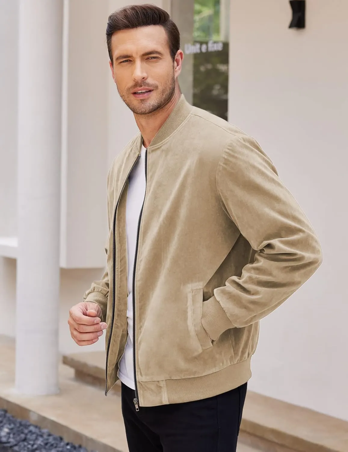 COOFANDY Men's Casual Varsity Jacket Vintage Lightweight Suede Bomber Jackets