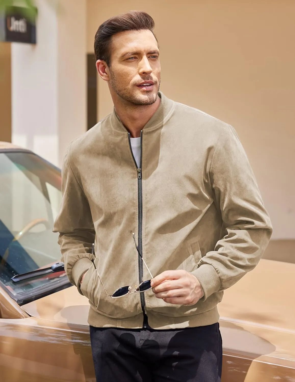COOFANDY Men's Casual Varsity Jacket Vintage Lightweight Suede Bomber Jackets