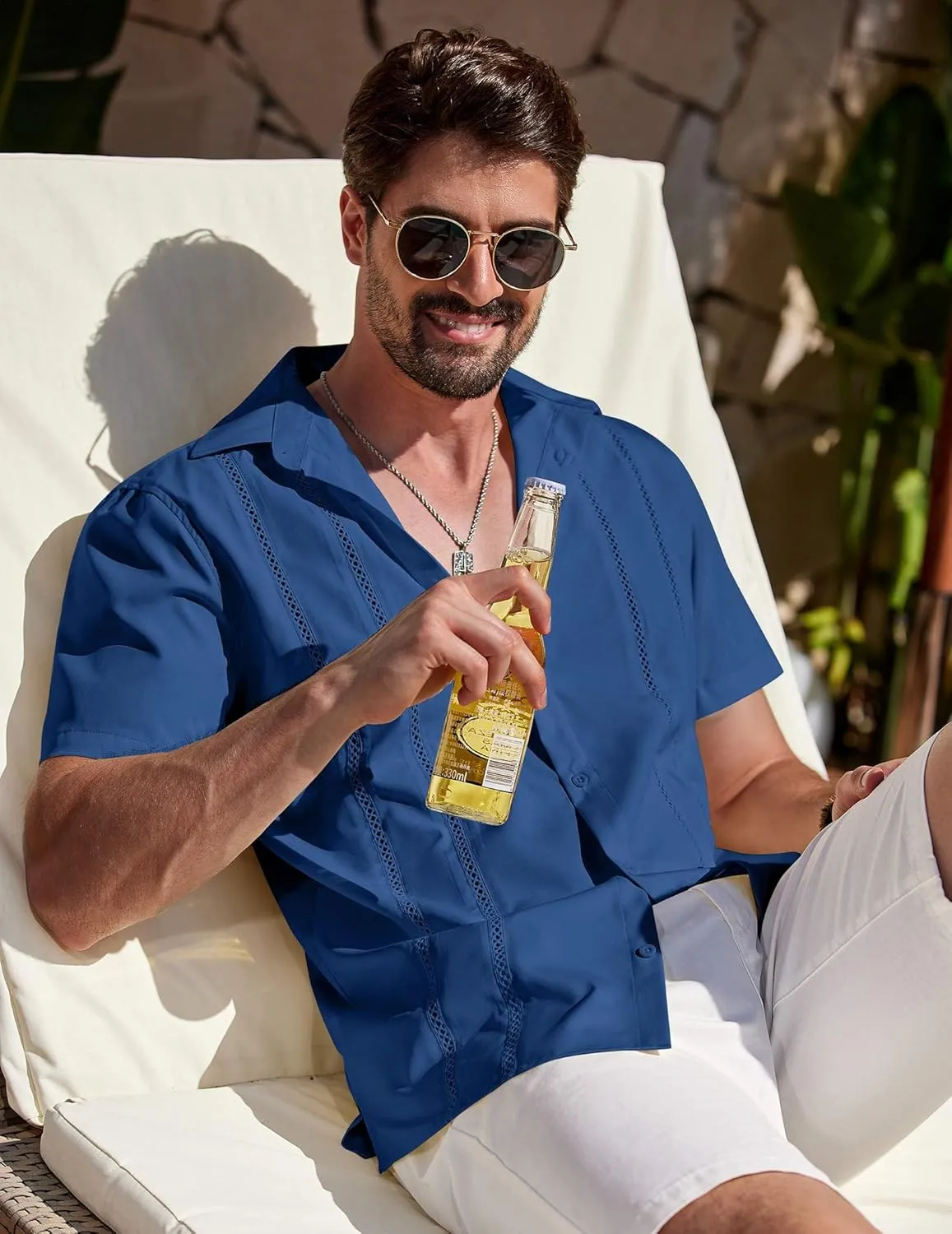 COOFANDY Men's Cuban Guayabera Shirt Summer Beach Vacation Shirt Casual Short Sleeve Button Down Resort Wear