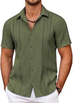 COOFANDY Men's Cuban Guayabera Shirt Summer Beach Vacation Shirt Casual Short Sleeve Button Down Resort Wear
