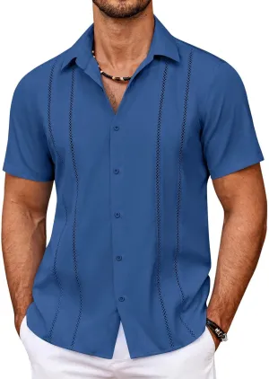 COOFANDY Men's Cuban Guayabera Shirt Summer Beach Vacation Shirt Casual Short Sleeve Button Down Resort Wear