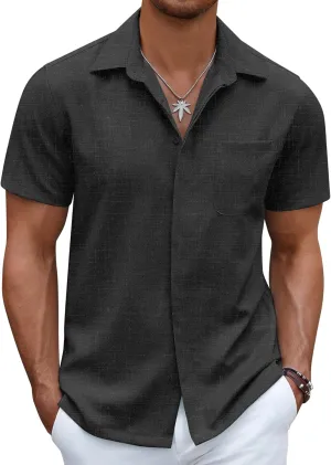COOFANDY Mens Linen Shirt Casual Short Sleeve Button Down Shirt Summer Beach Vacation Wedding Wear