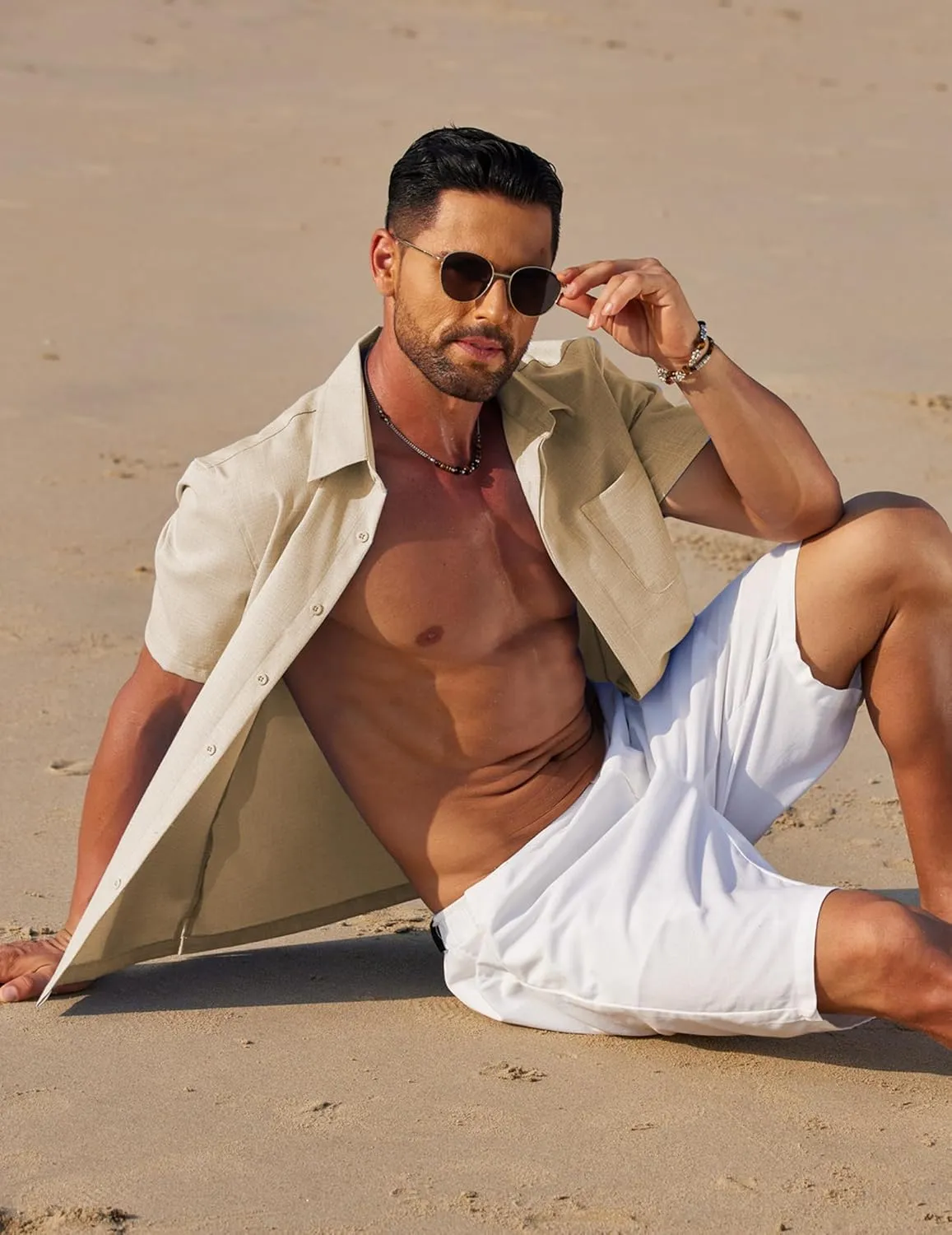 COOFANDY Mens Linen Shirt Casual Short Sleeve Button Down Shirt Summer Beach Vacation Wedding Wear