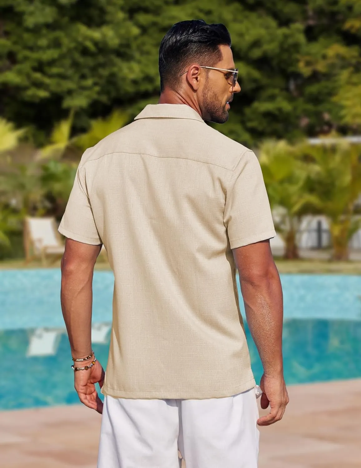 COOFANDY Mens Linen Shirt Casual Short Sleeve Button Down Shirt Summer Beach Vacation Wedding Wear