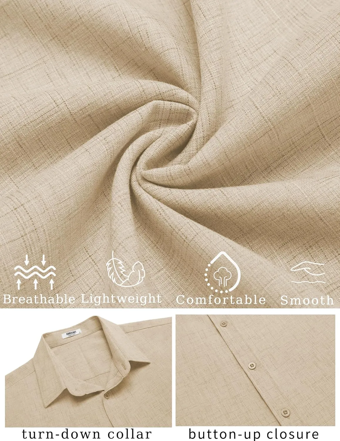 COOFANDY Mens Linen Shirt Casual Short Sleeve Button Down Shirt Summer Beach Vacation Wedding Wear