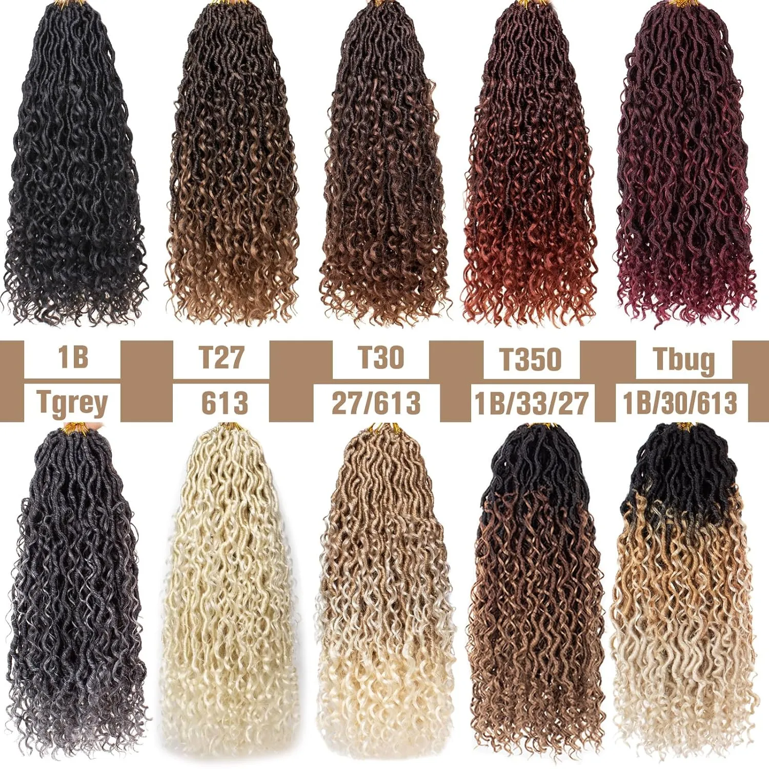 COOKOO 24 Inch 8 PCS Pre-Curled Goddess Faux Locs Crochet Hair With Curly Ends - Bohemian River Locs Braids for Women, Ombre Brown Hippie Synthetic Crochet Braids T30#