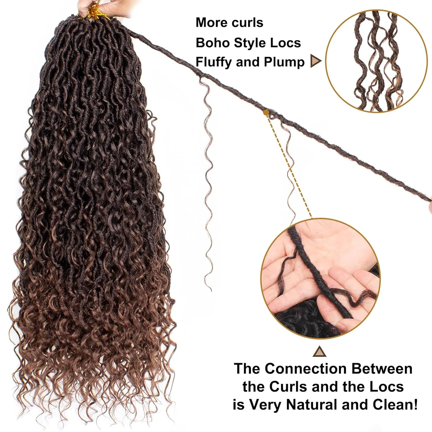 COOKOO 24 Inch 8 PCS Pre-Curled Goddess Faux Locs Crochet Hair With Curly Ends - Bohemian River Locs Braids for Women, Ombre Brown Hippie Synthetic Crochet Braids T30#