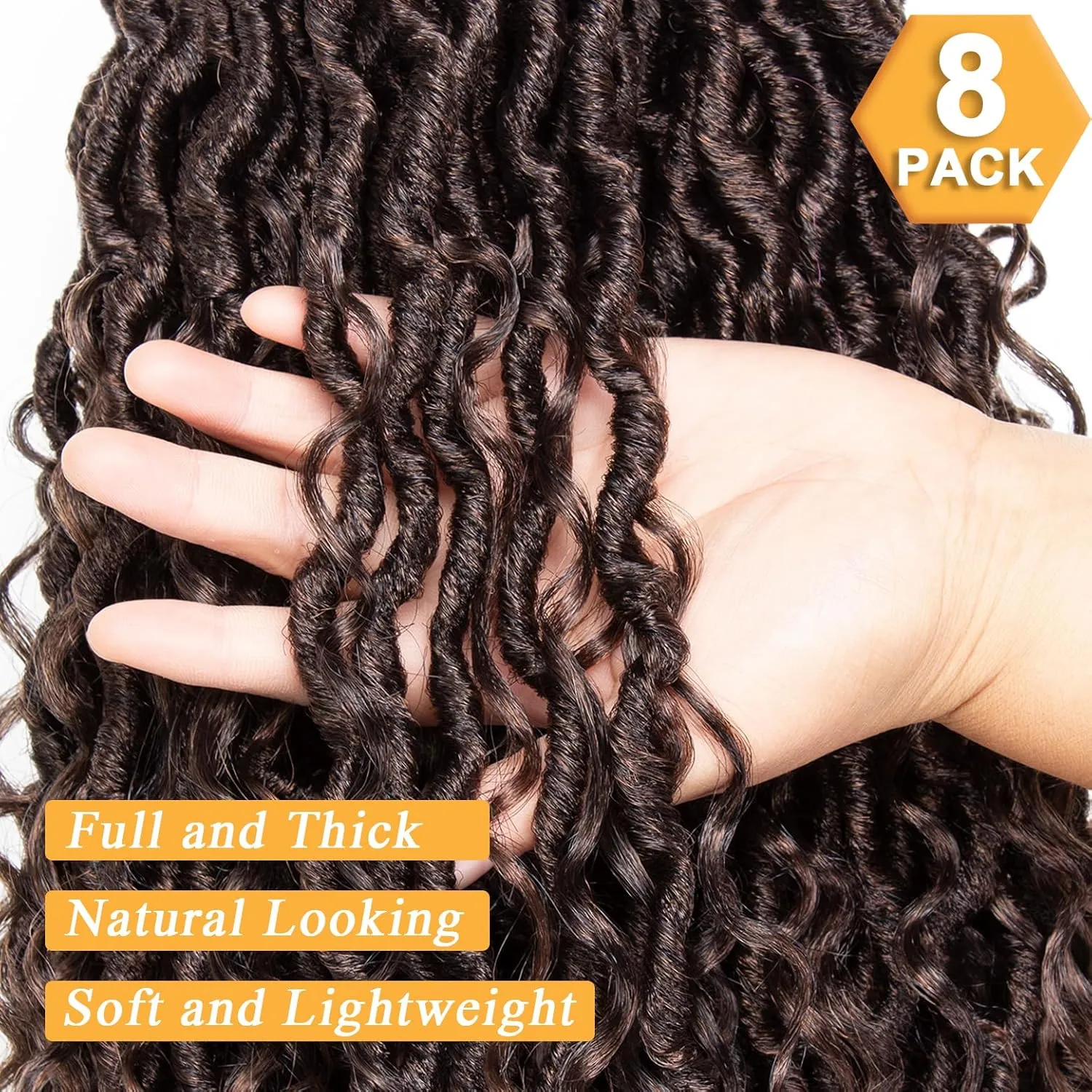 COOKOO 24 Inch 8 PCS Pre-Curled Goddess Faux Locs Crochet Hair With Curly Ends - Bohemian River Locs Braids for Women, Ombre Brown Hippie Synthetic Crochet Braids T30#