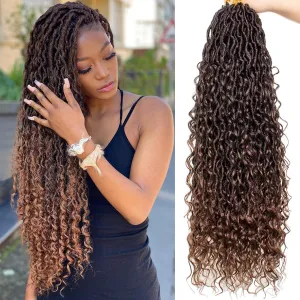 COOKOO 30 Inch Goddess Locs Crochet Hair 8 Packs Ombre Brown Faux Locs Crochet Hair for Women Synthetic River Locs Crochet Hair Pre Looped Bohemian Hippie Locs Hair Extensions T30#