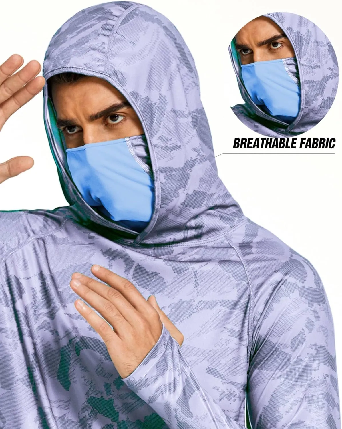 COOrun Men's Hooded Sun Shirts with Mask Fishing Shirts for Men Long Sleeve UPF 50 Rash Guards Cooling Hoodies Hiking Shirts