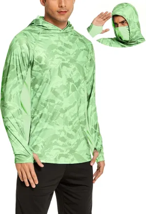 COOrun Men's Hooded Sun Shirts with Mask Fishing Shirts for Men Long Sleeve UPF 50 Rash Guards Cooling Hoodies Hiking Shirts