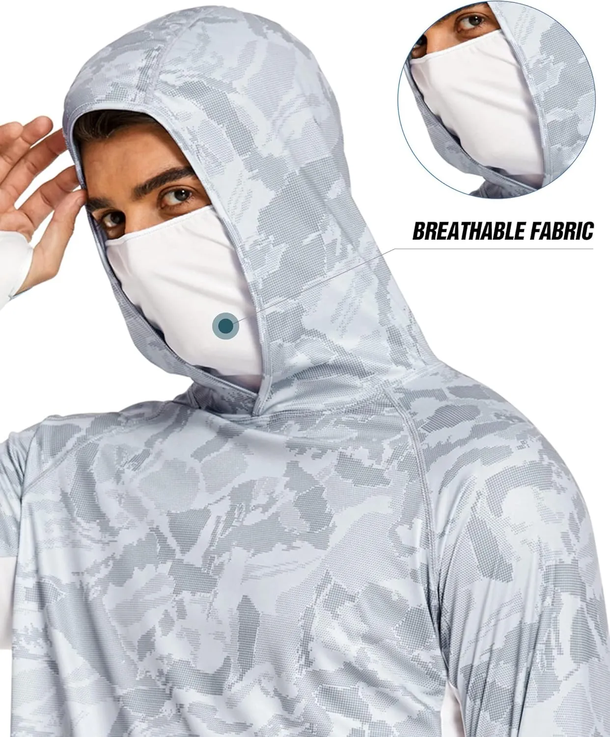 COOrun Men's Hooded Sun Shirts with Mask Fishing Shirts for Men Long Sleeve UPF 50 Rash Guards Cooling Hoodies Hiking Shirts
