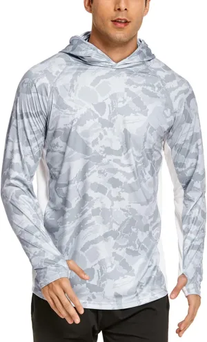 COOrun Men's Hooded Sun Shirts with Mask Fishing Shirts for Men Long Sleeve UPF 50 Rash Guards Cooling Hoodies Hiking Shirts