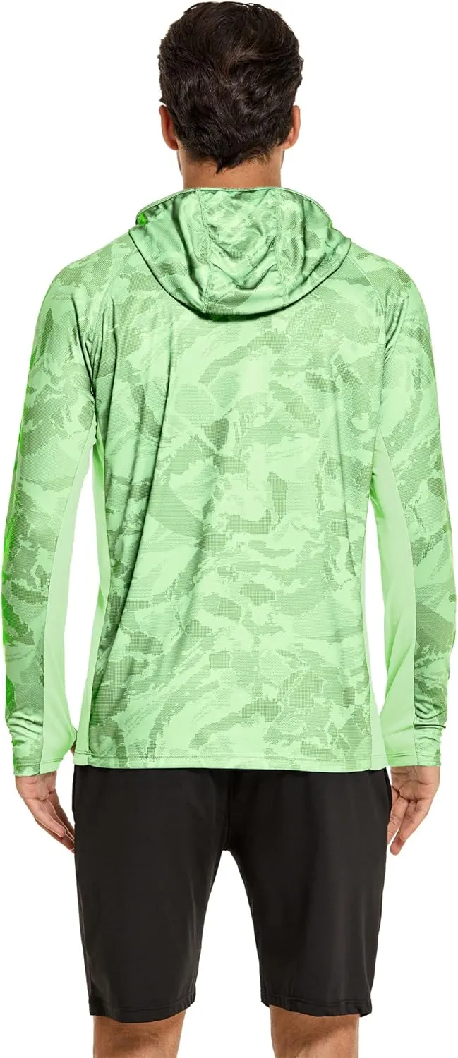 COOrun Men's Hooded Sun Shirts with Mask Fishing Shirts for Men Long Sleeve UPF 50 Rash Guards Cooling Hoodies Hiking Shirts